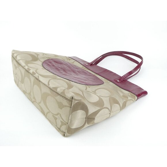 Coach Signature Khaki Burgundy Laura Tote Shoulder Bag F18335 - Picture 2 of 14